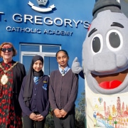 Lord-Mayor-Lyn-Sharpe-St-Gregorys-School-Kelvin-the-Kiln-centenary-Mascot-2025