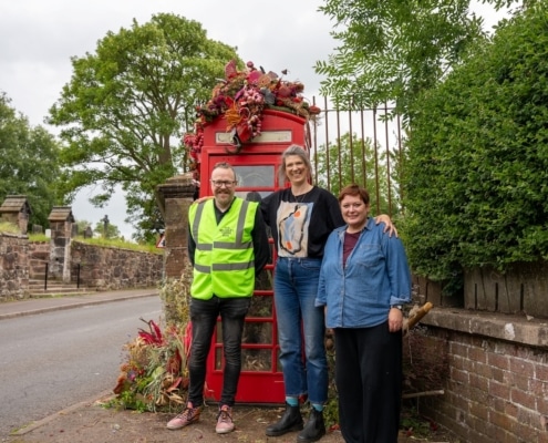 Reverend Tim Watson, artist Alice McCabe and Katie Leath of Madeley School.