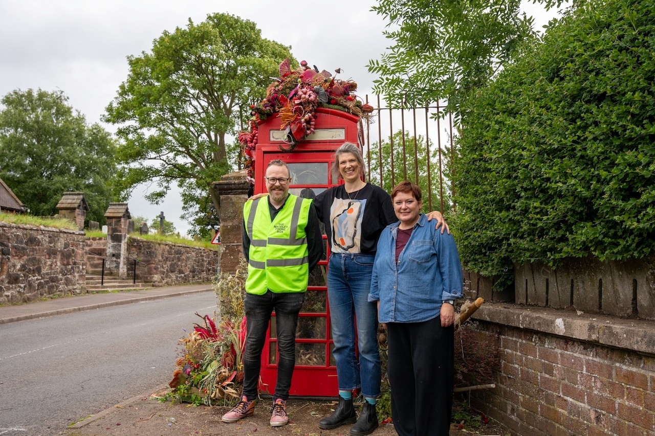 Reverend Tim Watson, artist Alice McCabe and Katie Leath of Madeley School.